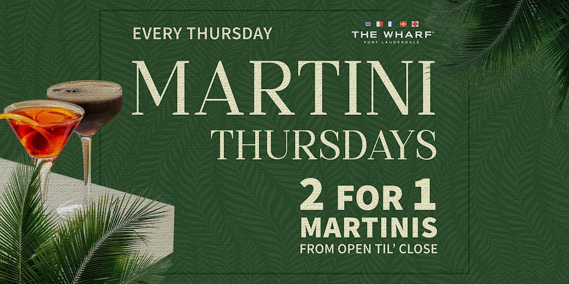2 for 1 Martini Thursdays event flyer