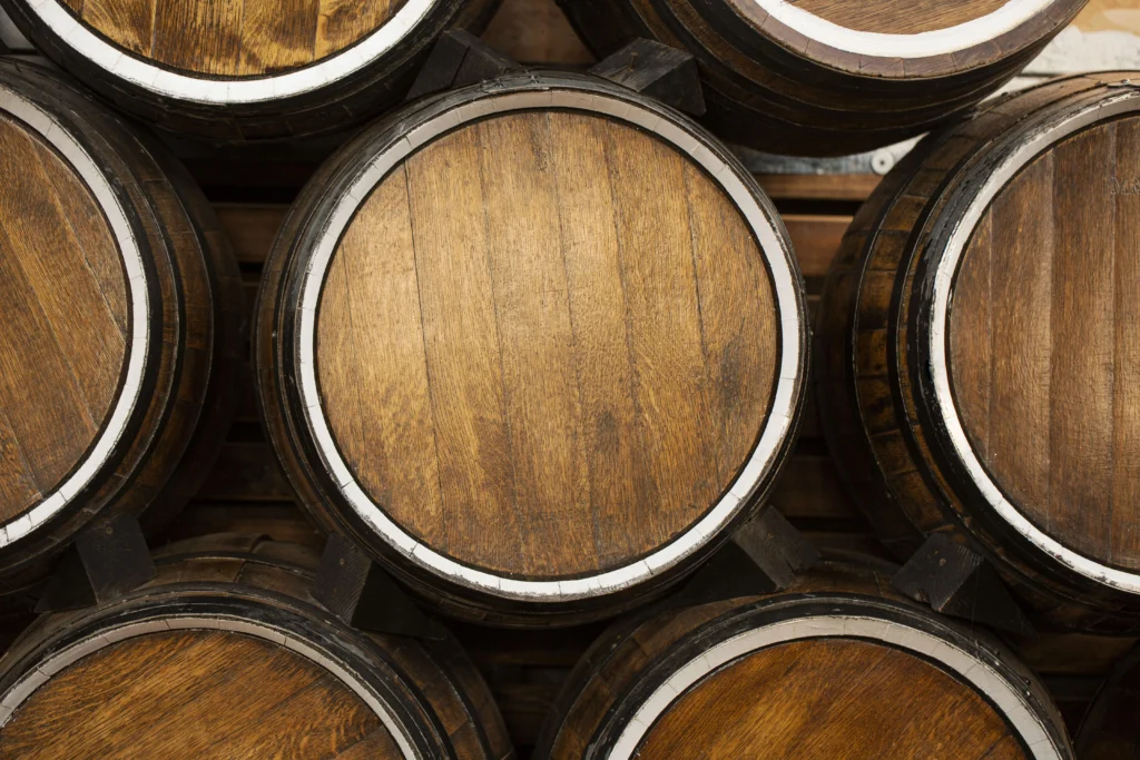 Top view wooden barrels